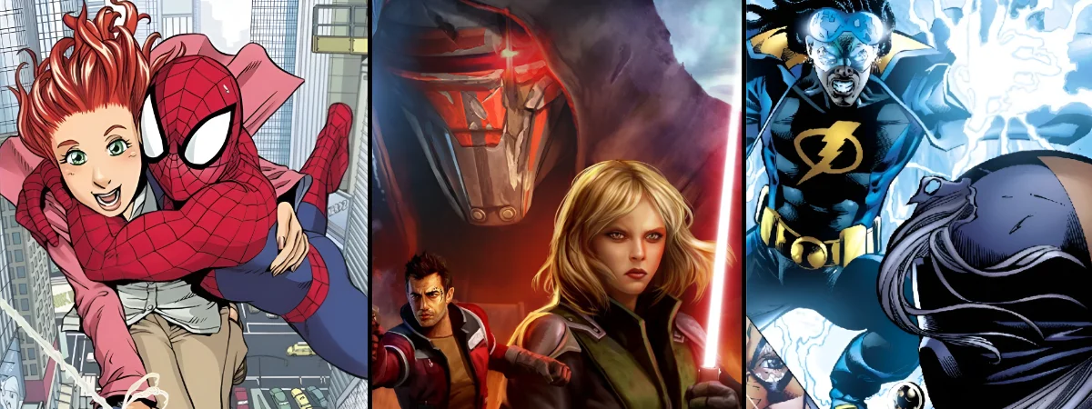 Artwork from Spider-Man Loves Mary Jane, Star Wars: The Old Republic, and Terror Titans